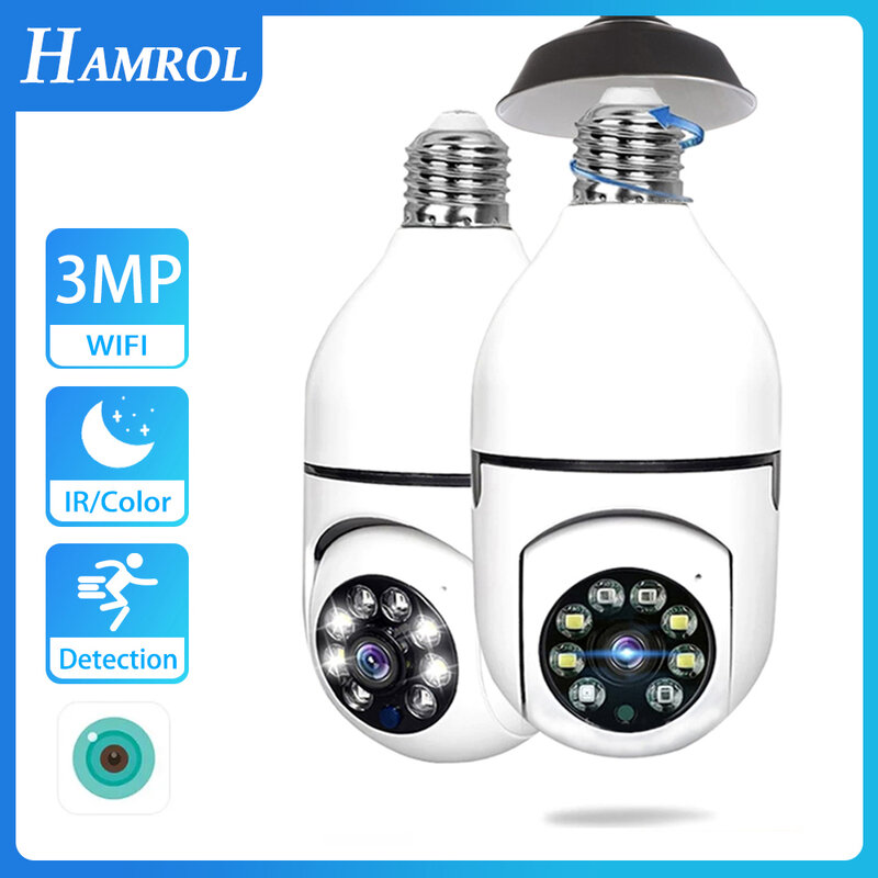 HAMROL E27 1080P ضوء لمبة كاميرا متحركة للرؤية الليلية 4X التكبير الرقمي ICSEE في الهواء الطلق كاميرا لاسلكية واي فاي شاشة أمن الفيديو