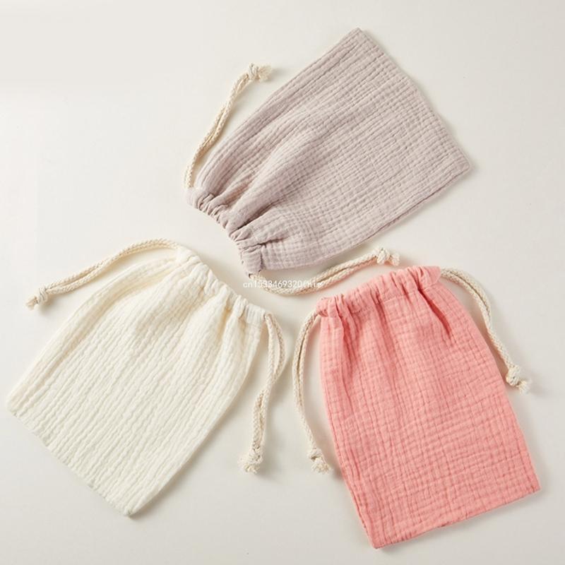 Práctica bolsa con cordón doble capa, bolsa almacenamiento algodón para bebés para guardar paños para babas, fácil y