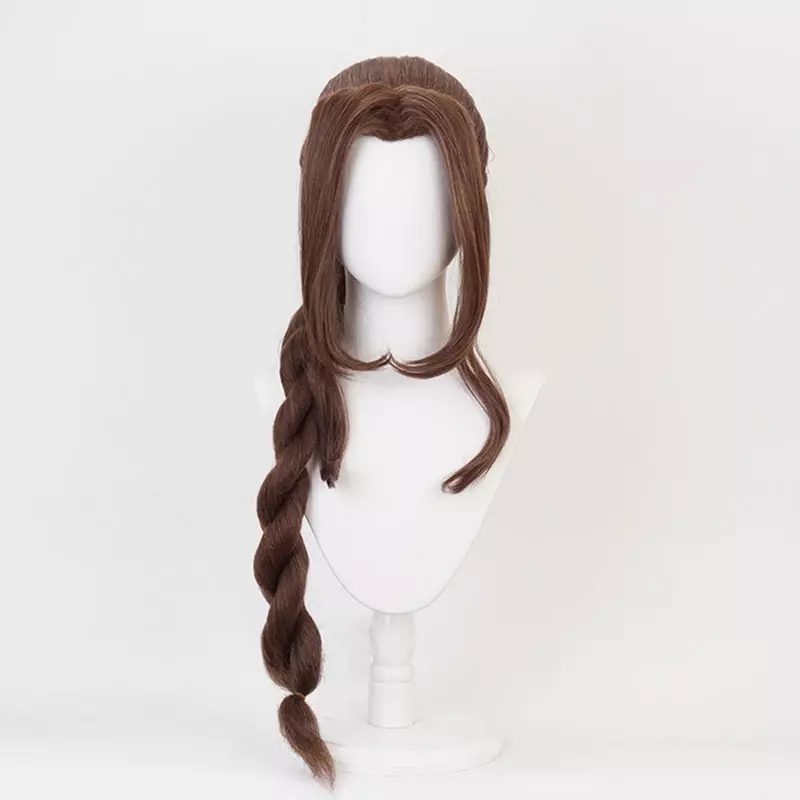 Wig Cosplay Game Final Fantasy VII Aerith Gainsborough Wig Cosplay gadis dewasa rambut kepang sintetis tahan panas properti pesta topeng