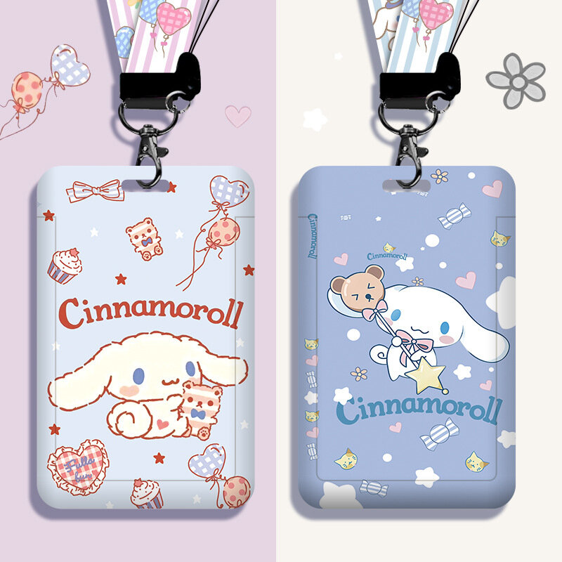 Original Sanrio PVC Anime Card Holder Cinnamoroll Lanyard ID Protective Case Anti-lost Hanging Neck Bag Cartoons Cute Card Cover