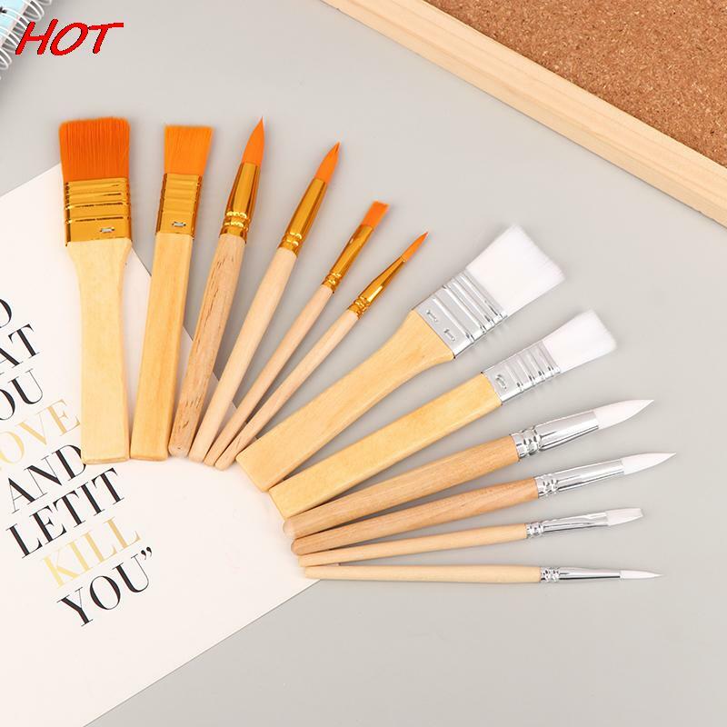 6Pcs Portable Watercolor Brushes Wooden Handle Watercolor Paint Brush Pen Set For Learning Diy Oil Acrylic Painting Tools