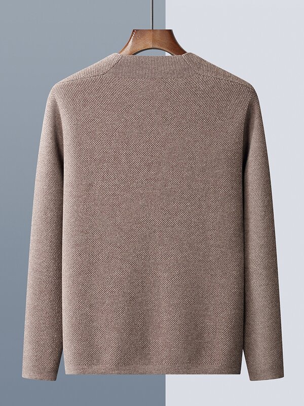 Wysokiej jakości męska wełniany sweter 100% sweter z wełny Merino elegancka codzienna dzianina biurowa odzież moda wiosna kurtka jesienny Top