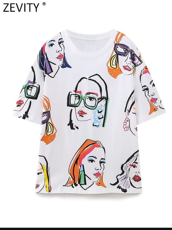Новая женская модная повседневная футболка Zevity контрастных цветов с принтом для девушек, Женские базовые шикарные топы с круглым вырезом и коротким рукавом для отдыха, T3069