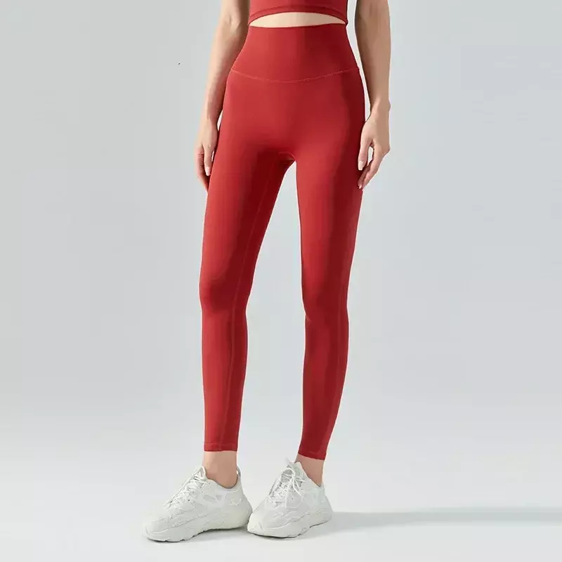 Celana Yoga telanjang dengan pinggang tinggi dan perut, pengamplasan dua sisi, mengangkat pinggul persik, berlari dan celana kebugaran ketat.