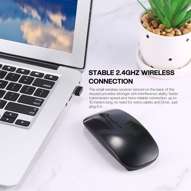 Ratón inalámbrico recargable para ordenador portátil y PC, Mini Mouse inalámbrico silencioso Delgado, ratones de 2,4G para el hogar y la Oficina