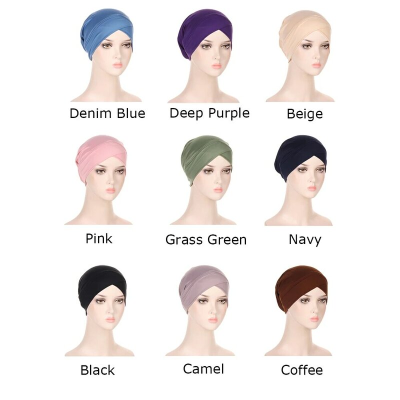 Donne musulmane Hijab foulard interno Hijab Caps signore islamico croce fascia turbante Headwrap fascia per capelli donne sciarpa Hijab musulmana