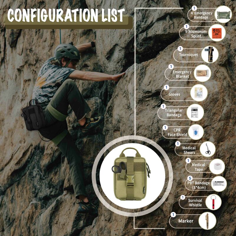 Rhino First Aid Survival Kit, Bolsa Tática IFAK, Suprimentos para Camping, 20 Itens EMT para Emergência Militar, Ao Ar Livre