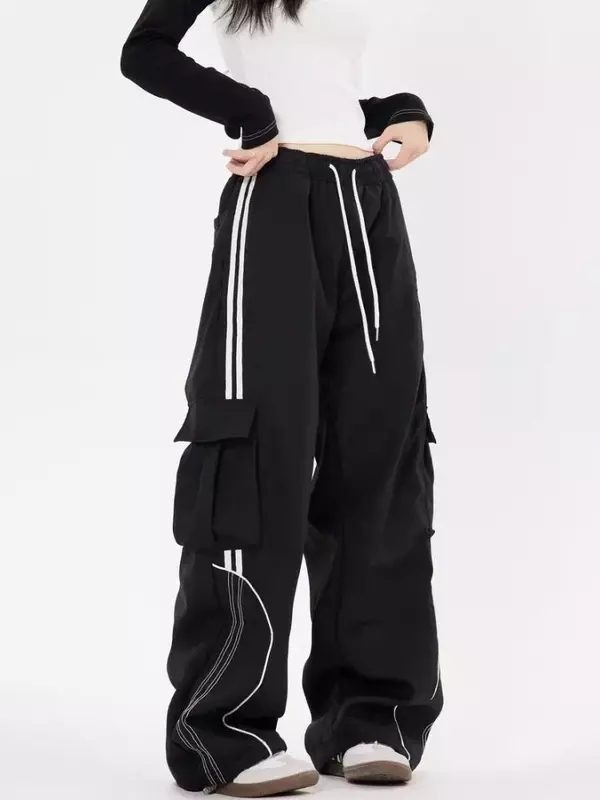 Брюки-карго HOUZHOU женские в стиле Харадзюку, винтажные мешковатые спортивные штаны в Корейском стиле уличный сверхразмерный с парашютом, в стиле хип-хоп, широкие Джоггеры в стиле хиппи