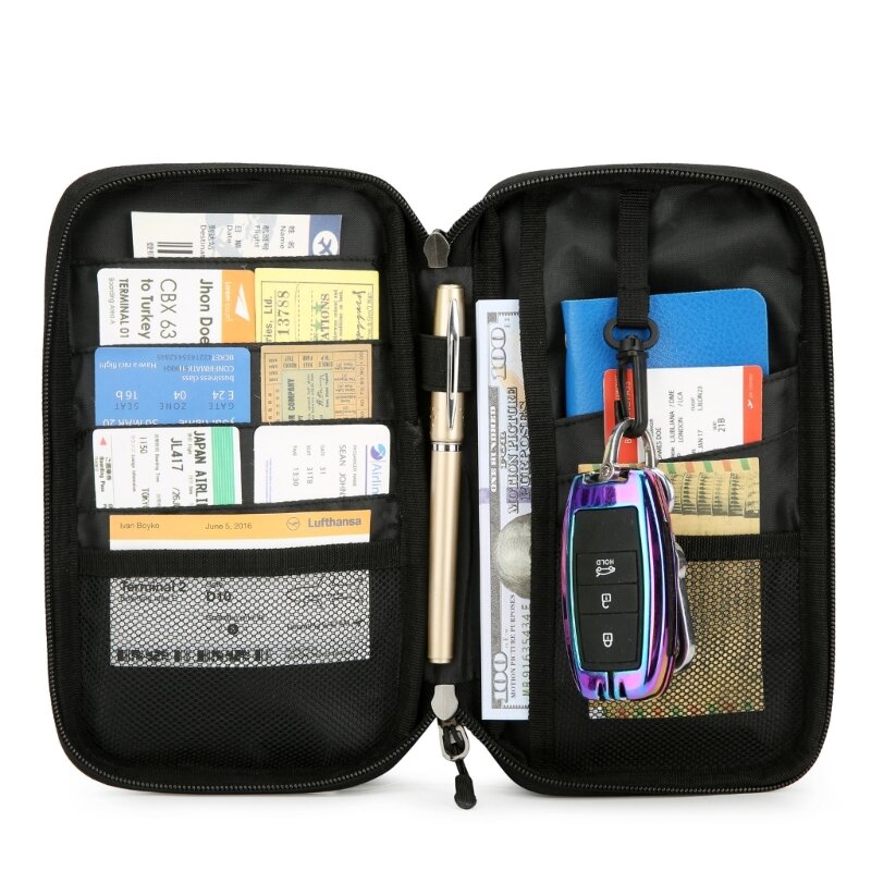 Dompet paspor dengan gelang pria wanita, tahan air perjalanan penata dokumen pemegang kartu kredit tas untuk tiket pesawat kunci telepon