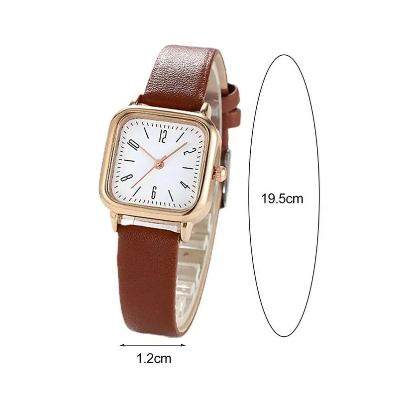 Relógio de quartzo com mostrador quadrado para mulheres, pulseira de couro falso ajustável, elegante relógio de pulso de metal