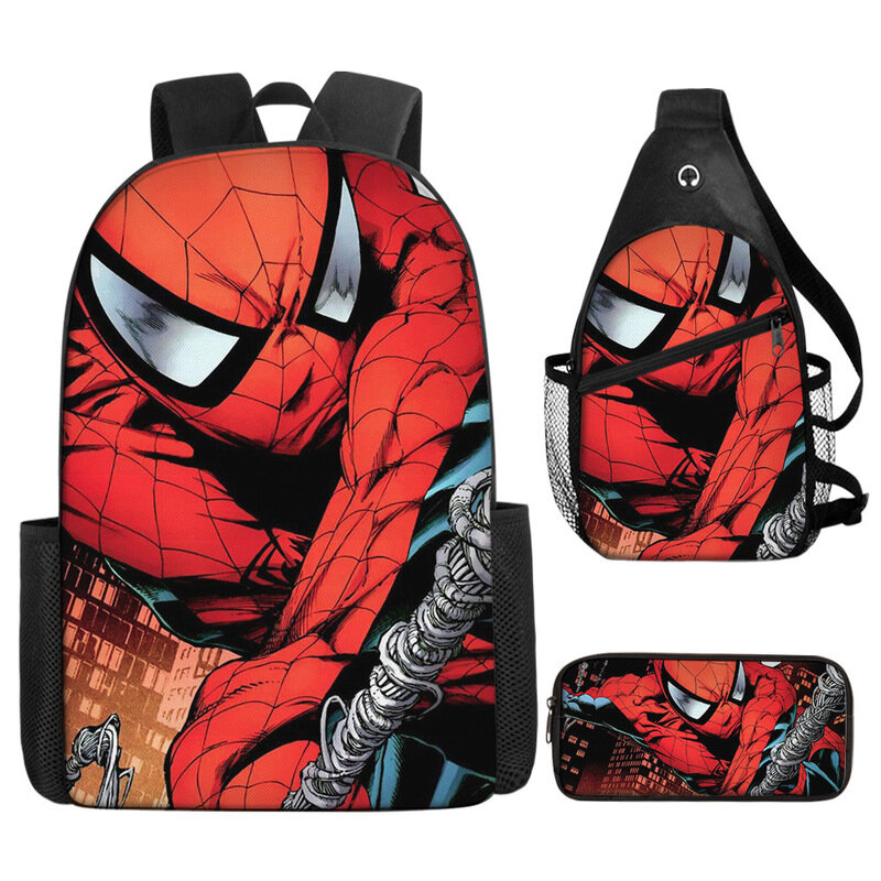 Tas ransel anak seri Disney Spider Man, 3 buah/set tas selempang pelajar SD tahan aus tahan air