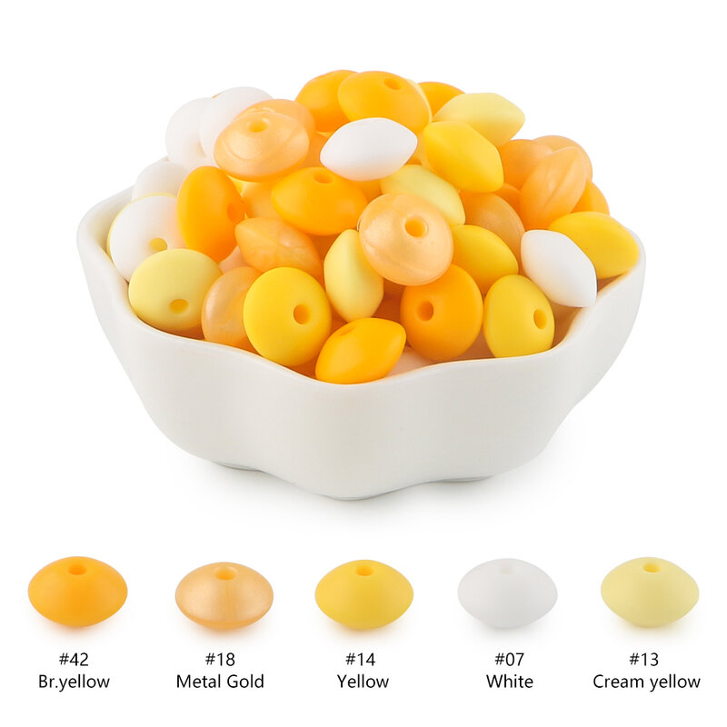 20Pcs/lot 12mm Lentil Silicone Beads Loose Spacer Bead Food Grade DIY Pacifier Chain Necklace Abacus Silicone Bead