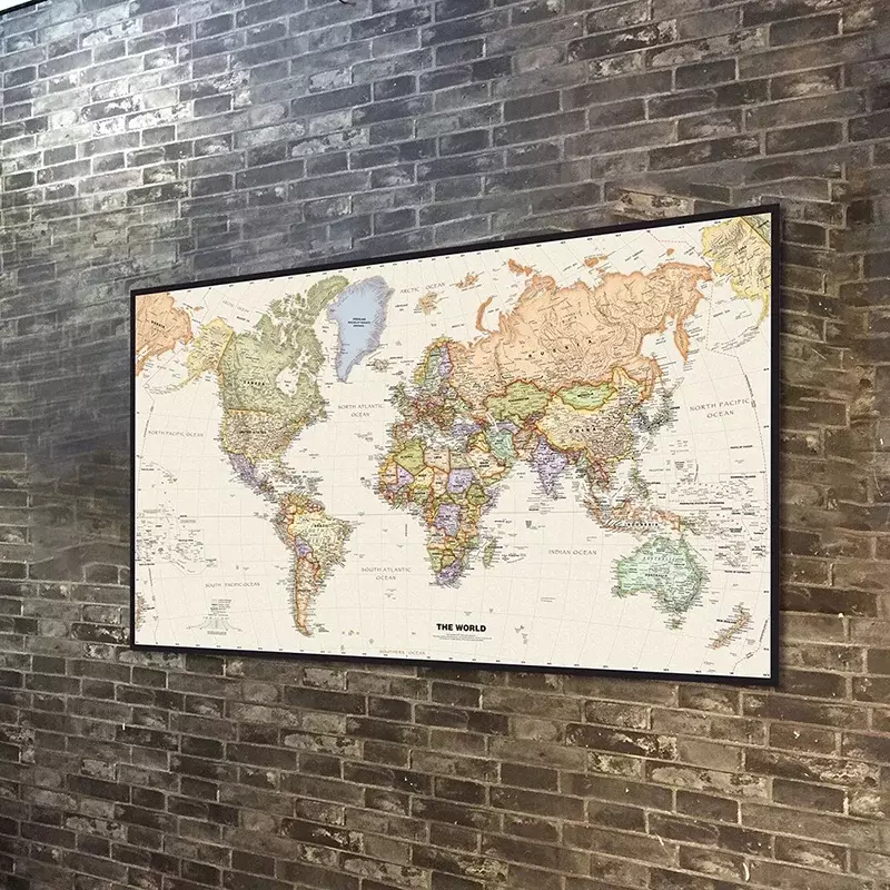 레트로 세계 지도 부직포 캔버스 페인팅, 각국 주요 도시 상세 지도, 거실 홈 데코, 150x100cm