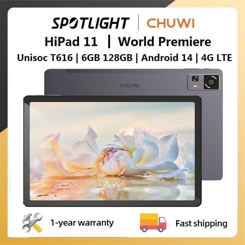 CHUWI hipad 11แท็บเล็ต10.95นิ้ว1920x1200 FHD 4G LTE unisoc T616 6GB LPDDR4 128GB Android 14แท็บเล็ต PC สำหรับเล่นเกม L1 widevine