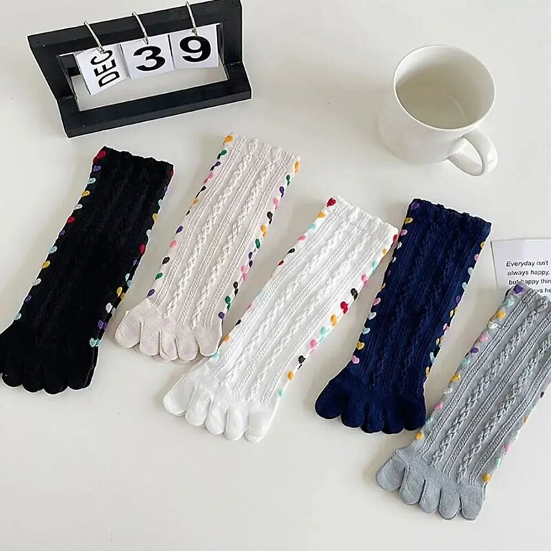 2Pairs Cotton Five Finger Socks Fashion Braid Middle Tube Split Toe Socks Streetwear Heart Breathable Crew Socks Women