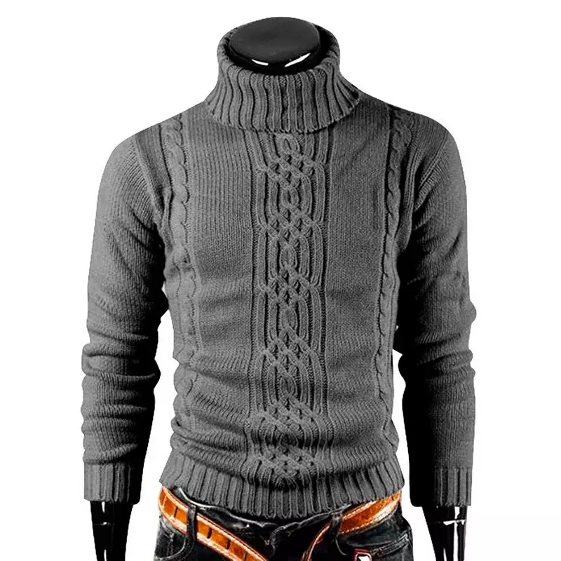 Men's Warm Sweater Long Sleeve Turtleneck Sweater Retro Knitted Sweater Pullover  Men Clothes
