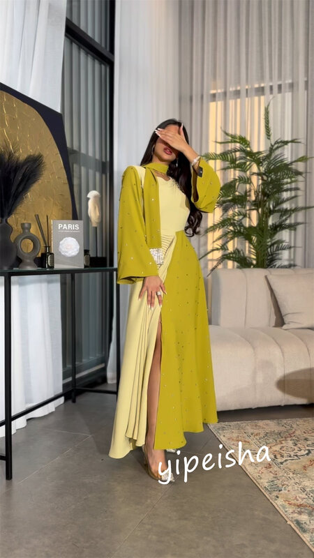 Sukienka na studniówkę Koszulka wieczorowa Perłowa zakładka Party Linia A O-Neck Suknia na specjalne okazje Midi es Arabia Saudyjska