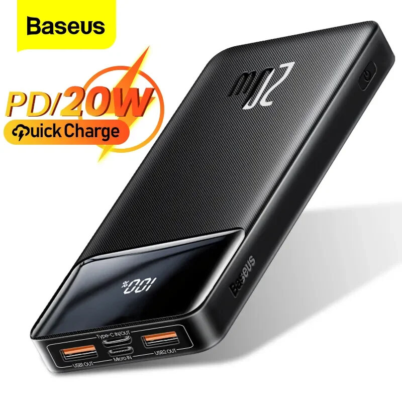 Baseus-cargador portátil de 20000mAh, batería externa de 10000mAh, PD, 20W, carga rápida para iPhone y Xiaomi