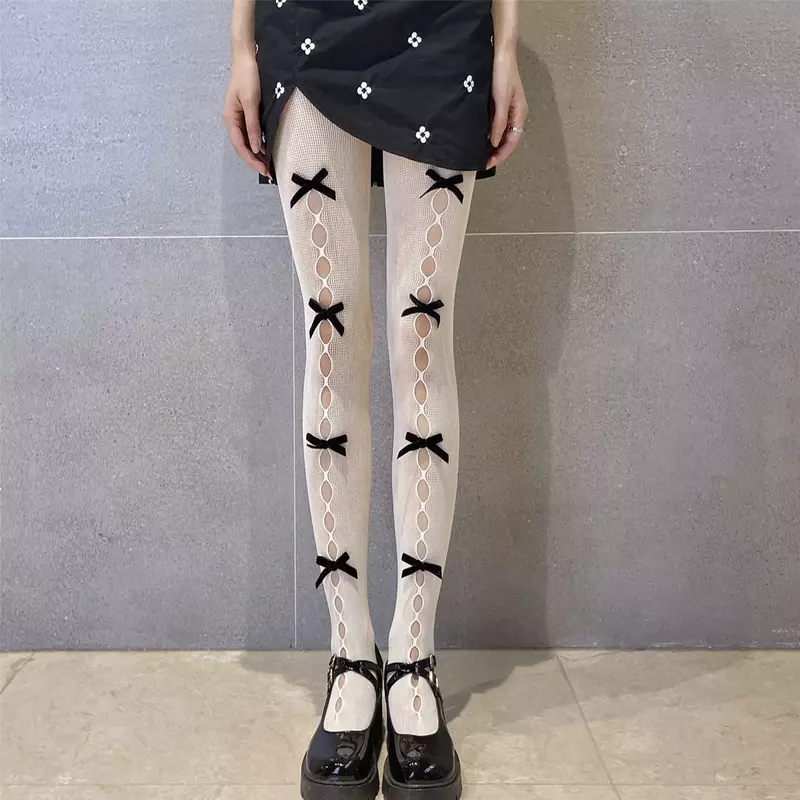 Medias con lazo para mujer, medias de estilo japonés, Lolita Kawaii, medias altas hasta el muslo, caladas, novedad