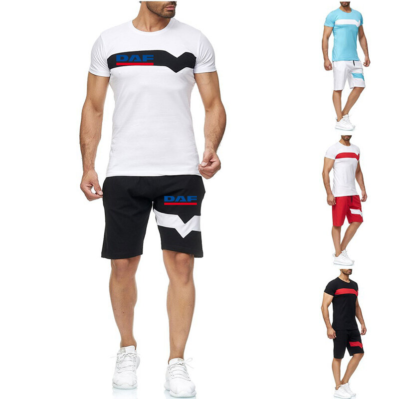 New DAF TRUCKS COMPANY TRUCKER LOGO Spliced Men Summer High Quality Short Sleeve Print Cotton T Shirt+Shorts Man Sportswear Suit