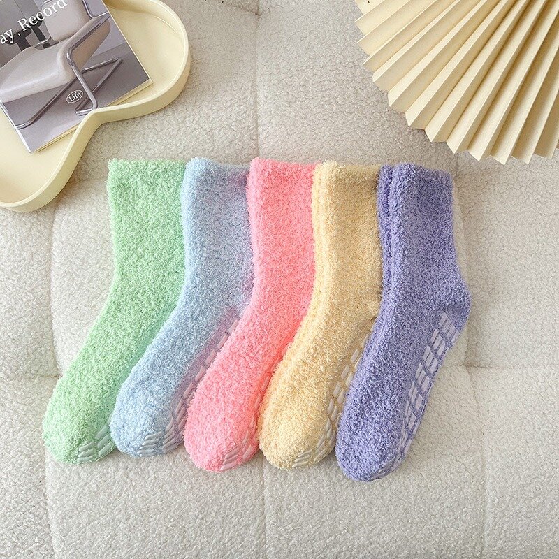 Thickened Coral Velvet Socks Women's Solid Color Indoor Floor Stocking Winter Plush Warm Socks Cold-proof Anti Slip Sock Hosiery