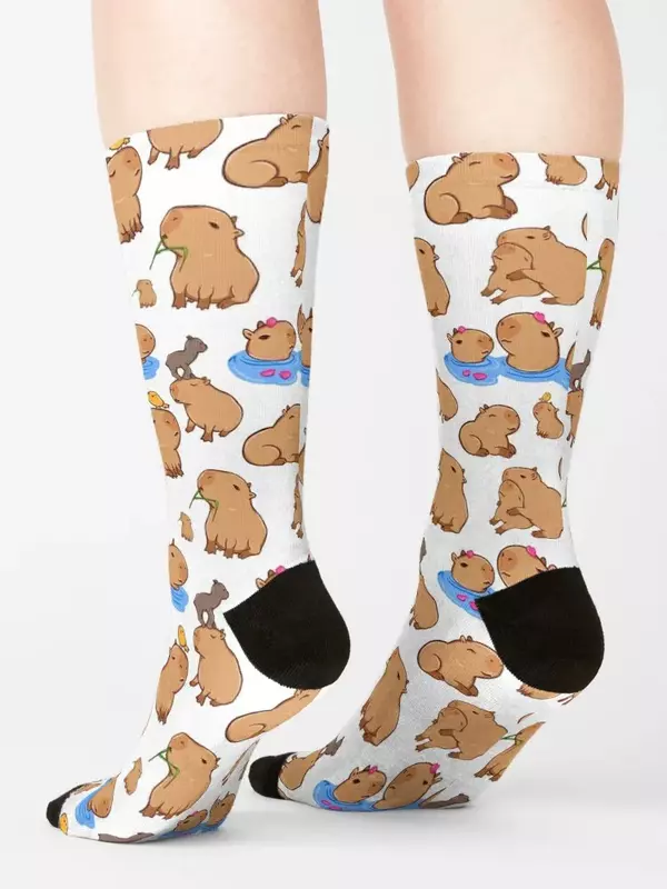 Capybara-Calcetines deportivos transparentes para hombre y mujer, medias con patrón
