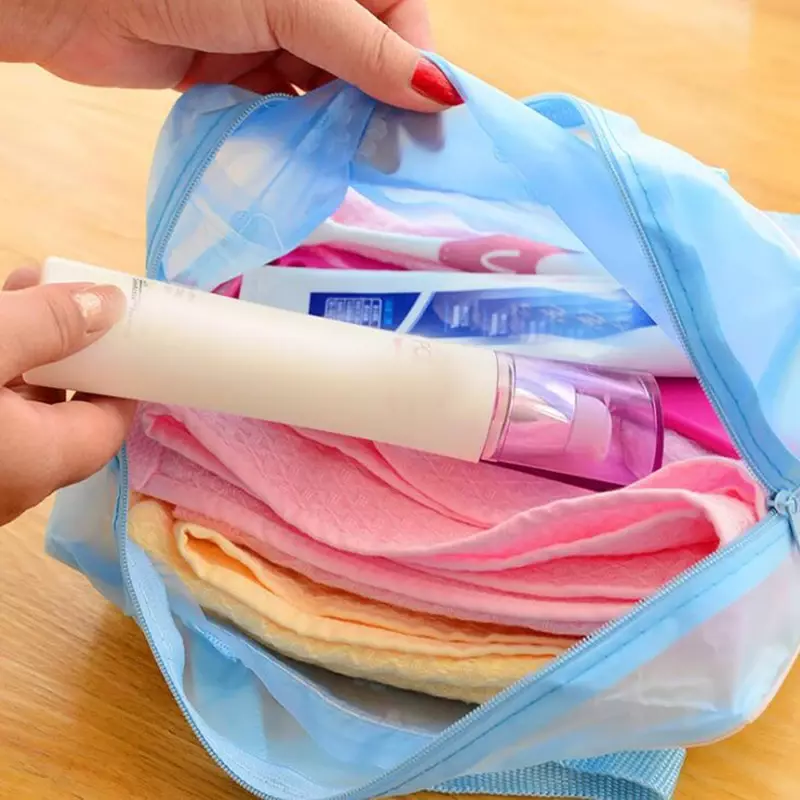 Borsa per il trucco trasparente in PVC borsa per il lavaggio delle donne Organizer da viaggio borse per cosmetici di grande capacità borse trasparenti a mano borsa da collo