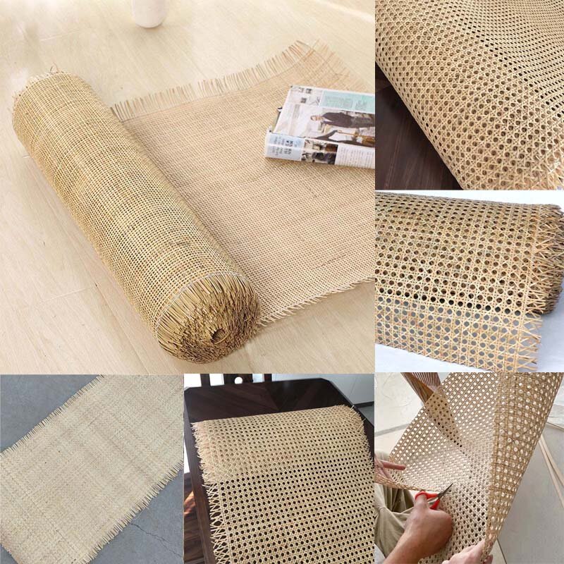 Hollow Grid Natural Rattan Roll Weaving Indonesian Cane Webbing Material For Chair Table Cabinet Warerobe Decor