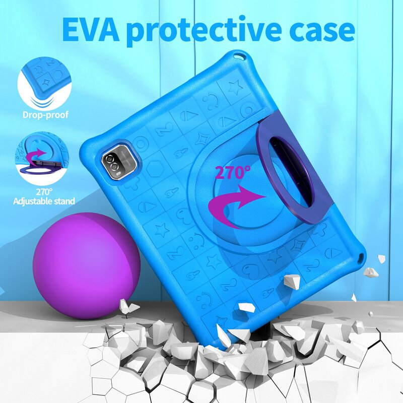 Pritom 어린이 태블릿 EVA 보호 케이스 포함, 안드로이드 12, 와이파이 6, 쿼드 코어 프로세서, 3GB RAM, 64GB ROM, 유튜브, 10.1 인치