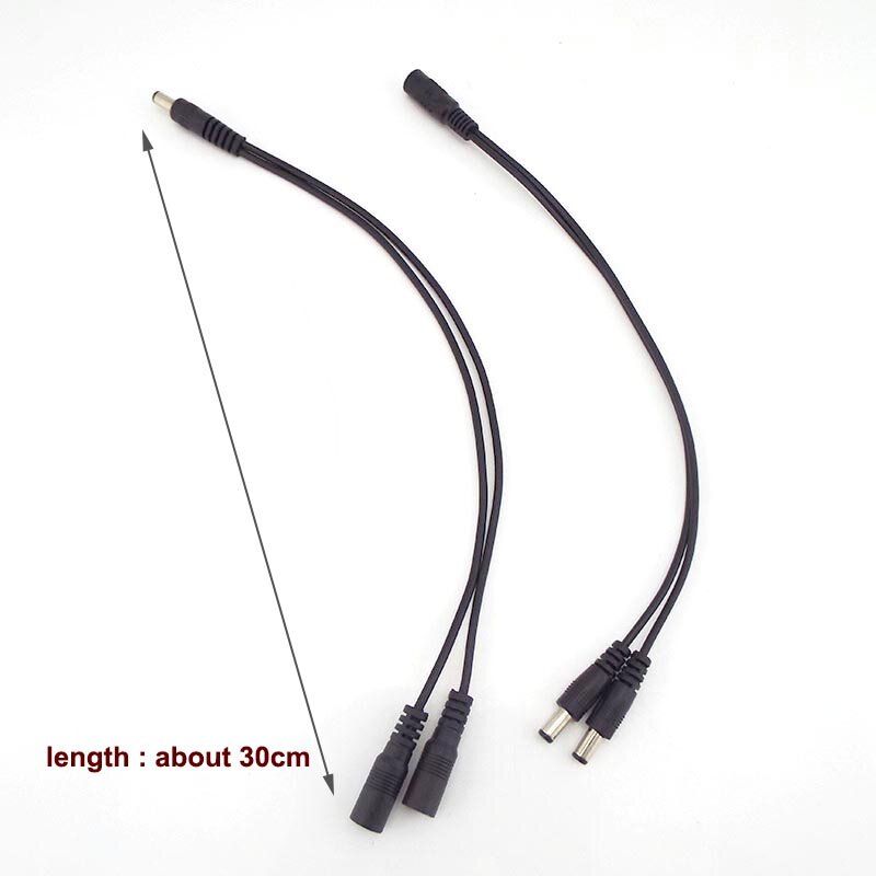 DC Power Splitter Cable para LED Strip Light, macho para fêmea Plug, adaptador de alimentação, 5.5mm * 2.1mm, 1 fêmea para 2 conector macho, CCTV