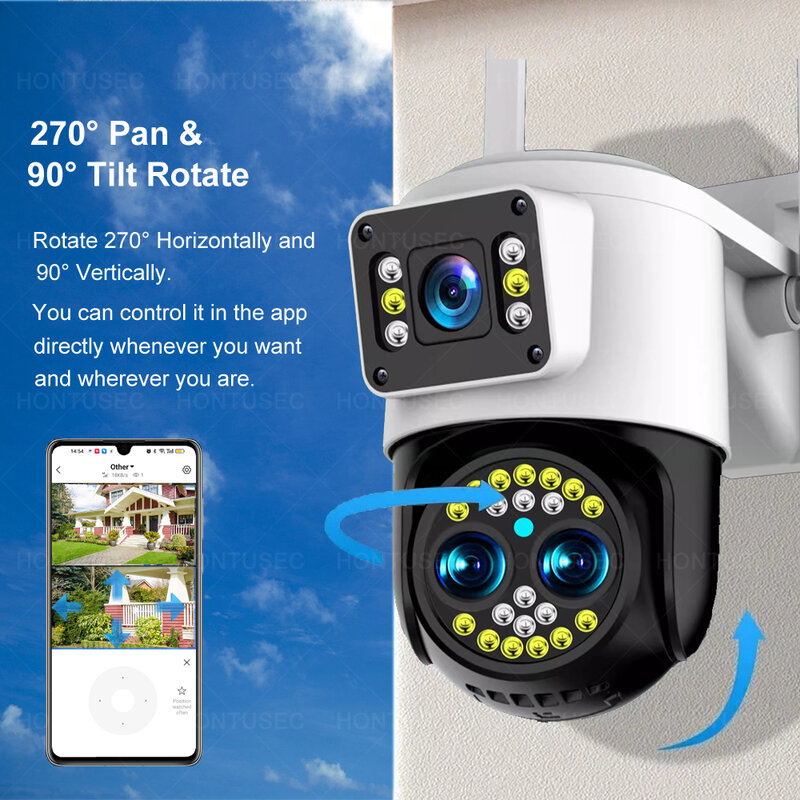 Yoosee 4K 8MP Three Lens Dual Screens 10X Zoom Wireless Camera Two Way Audio Color Night Vision Outdoor Waterproof Wifi Camera