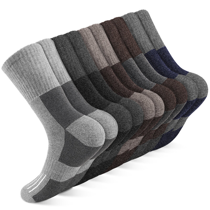 SIMIYA-calcetines de lana merina para hombre, medias térmicas cálidas, antideslizantes, para senderismo, transpirables, para clima frío, 5 pares