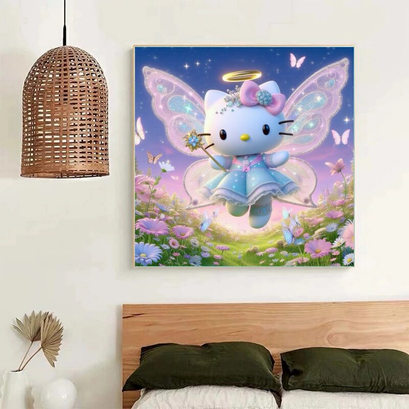 Angel Hello Kitty 5d Diy Diamant Painting Borduurwerk Schattige Cartoon Sanrio Mozaïek Steentjes Kruissteek Huisdecor Kids Cadeau