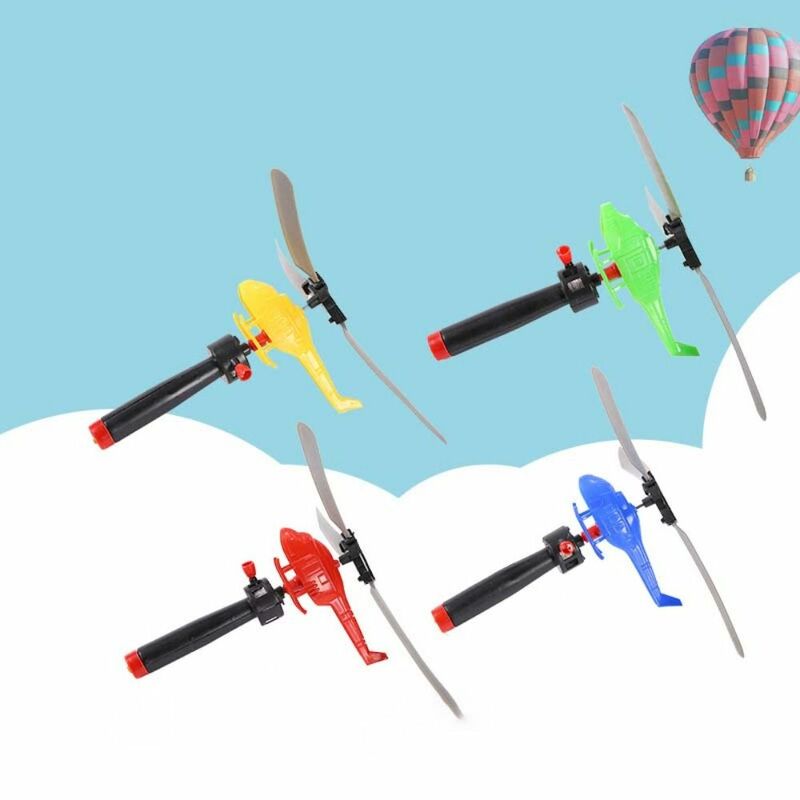 Mainan helikopter tali tarik, dengan pegangan kabel tarik garis tarik tali serut mainan helikopter Mini mainan luar ruangan anak