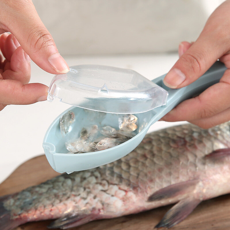 Raspador de rejilla de escamas de pescado, herramienta de limpieza de pescado con cubierta, cocina doméstica, accesorios de pesca de carpa