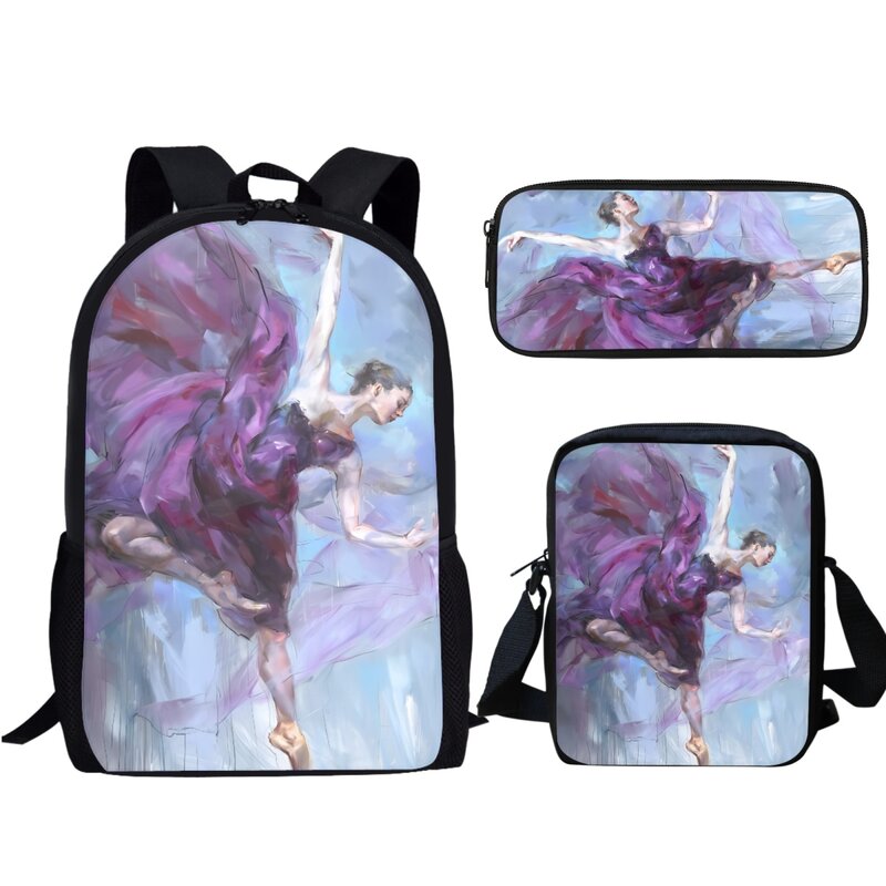 Балетная картина маслом дизайнерские школьные сумки художественные танцевальные ранцы для девочек и дошкольников высококачественный рюкзак для обеда ранчел карандаш искусственная Картина 3 шт.