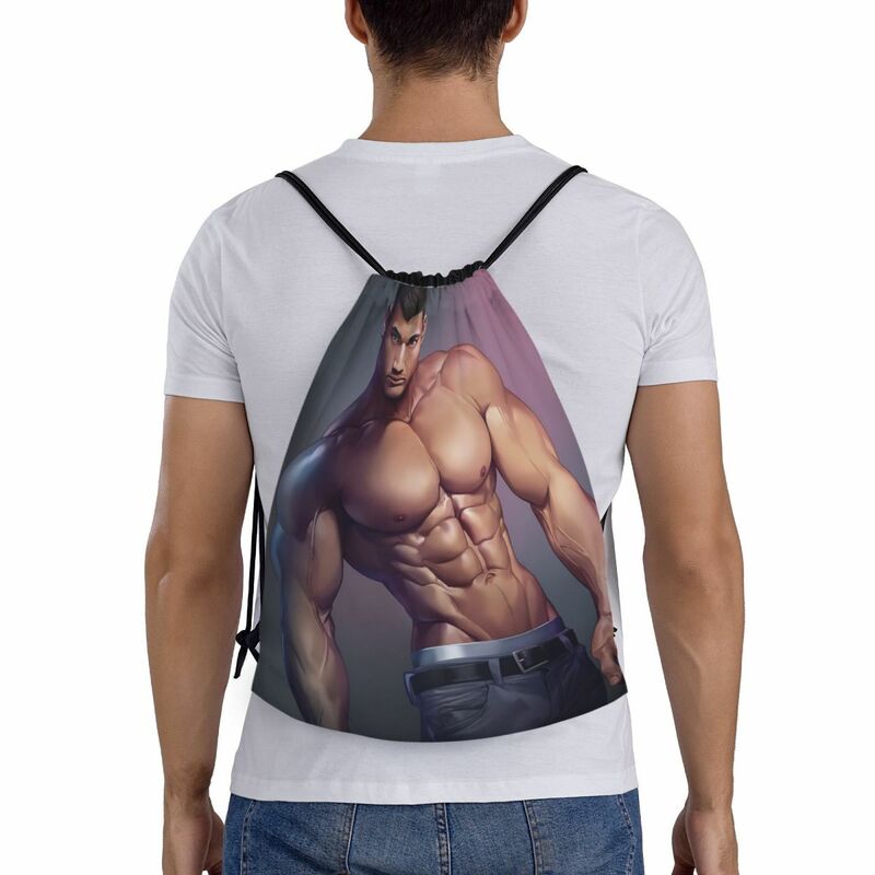Sexy Hunk Cartoon Boyfriend Man Body Art borsa con coulisse uomo donna pieghevole sport Gym Sackpack zaini da allenamento uomo muscolosi