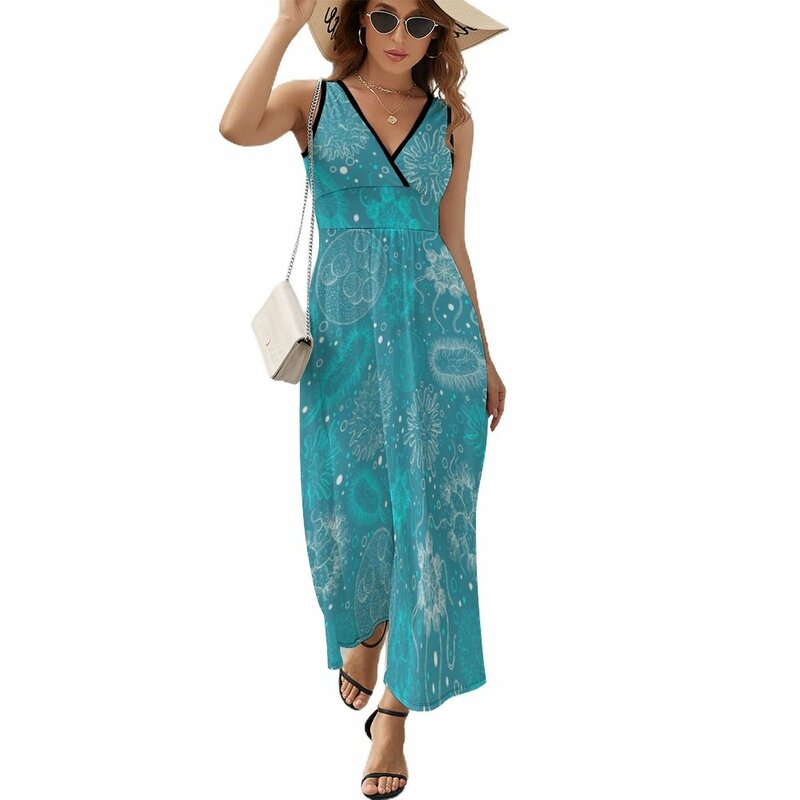 Seamless pattern with microbes and viruses. Sleeveless Dress women's summer dress 2024 Dress for girls