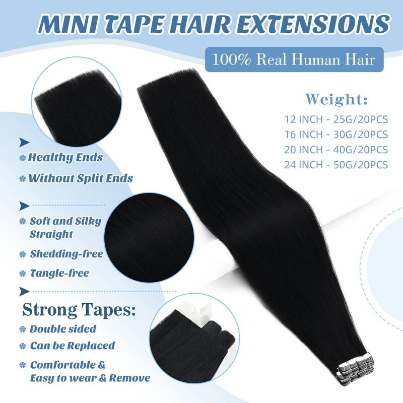K.S WIGS-Mini cinta en extensiones de cabello humano, pelo Natural negro y marrón, liso, sin costuras, trama de piel, cinta Invisible