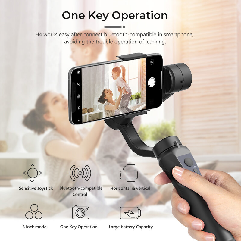 Penstabil Ponsel Cerdas Genggam Gimbal 3 Sumbu untuk Perekaman Video Ponsel Kamera Aksi
