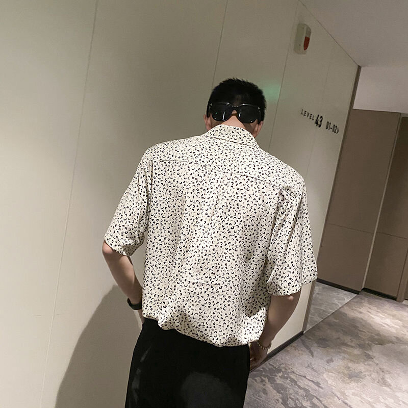 Summer Floral Print Short Sleeve Men Shirts Fashion Business Casual Personality 2xl Oversized Clothing Office Daily Black White