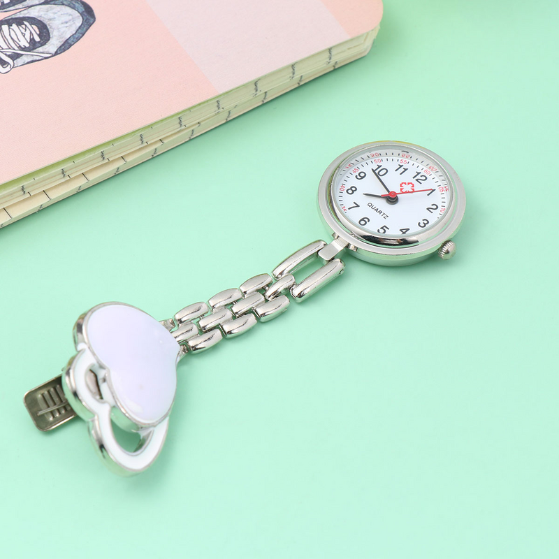 아날로그 쿼츠 시계, 귀여운 클립 시계, 간호사 옷깃 시계, 간호사 시계, 하트 모양 걸이식 간호사 포켓 시계