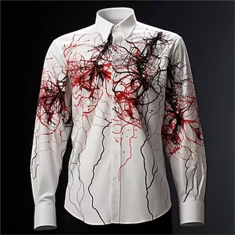 Новинка 2024, мужская рубашка, дизайнерская линейная рубашка с абстрактным принтом, модная рубашка для отдыха на открытом воздухе, мужская верхняя одежда, увеличенный код