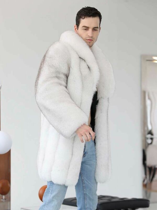 Janefur casaco de pele dos homens longo 2022 novo luxo real casaco de pele de raposa atacado personalizado moda quente inverno jaqueta