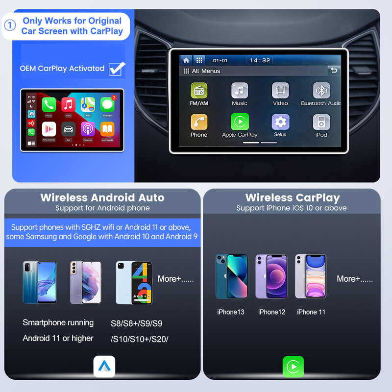 Carlinkit 4.0 Wireless CarPlay Android Auto 2 In 1ตัวรับสัญญาณ WiFi สำหรับ Vw Kia Audi Mercedes Nissan Toyota Skoda Mazda WiFi BT