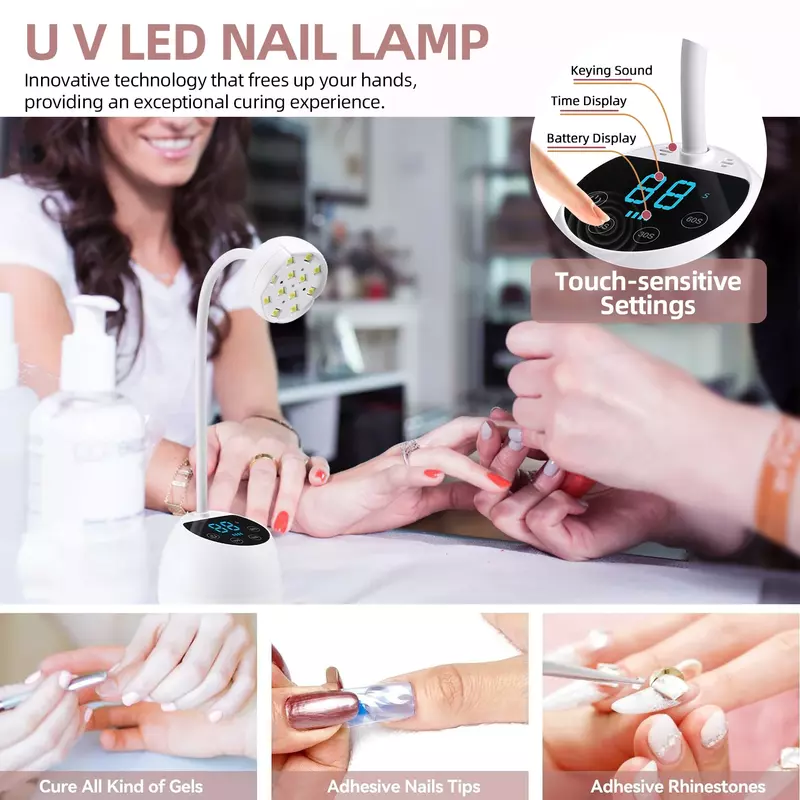 무선 LED UV 램프 충전식 네일 램프, 360 ° 구부릴 수 있는 네일 드라이어, 스마트 감지 터치 컨트롤, 전문 네일 도구, 신제품