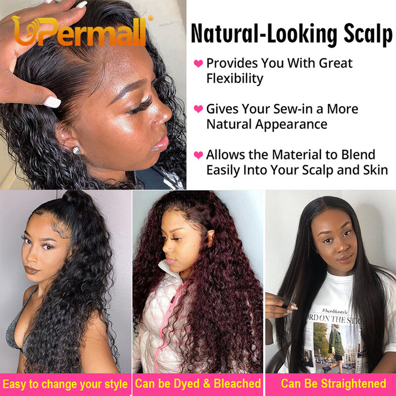 Upermall Deep Wave HD Transparent 13x4 Lace Frontal & Swiss 4×4 Closure Brazilian Remy Human Hair Pre Plucked Can Be Bleached