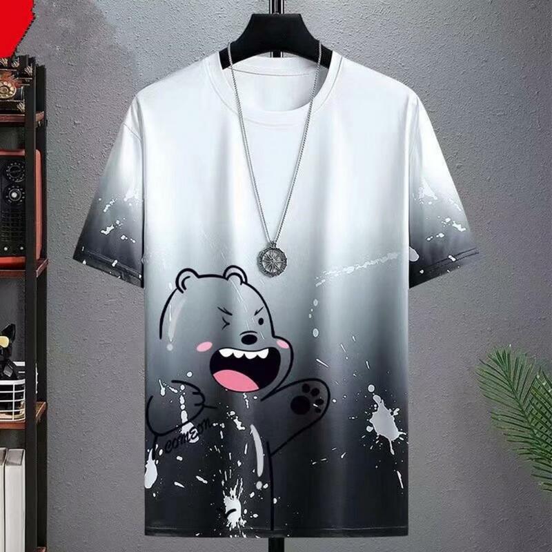 Men Two-piece Suit Men's Bear Print T-shirt Wide Leg Shorts Set for Casual Outfit Quick Drying Sportswear with Elastic Waist