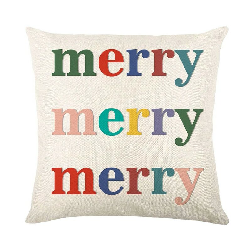Christmas Decor Pillow Case Square Pillow Cover Kid's Room Decorations Sofa Throw Pillowcase Cartoon Style Letters Cushion Cover