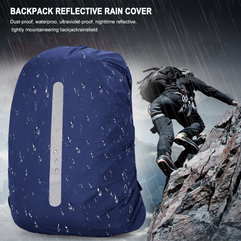 Capa de chuva reflexiva impermeável mochila, Saco de montanhismo e caminhada ao ar livre, Night Cycling Safety Light Raincover, 35L, 60L